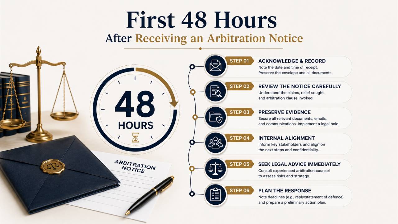 First 48 hours checklist after receiving an arbitration notice in India